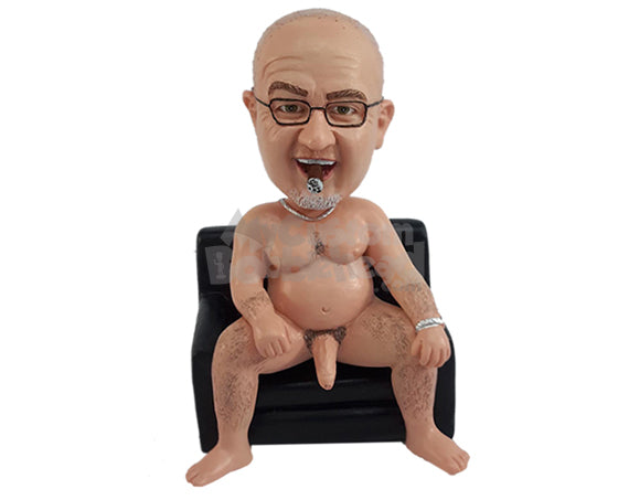 Custom Bobblehead Naked dude showing off all his might on the couch on a hot day - Sexy & Funny Sexy & Naughty Personalized Bobblehead & Action Figure