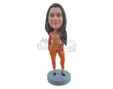 Custom Bobblehead Hottie looking good on her tighty outfit wearing nice heels - Sexy & Funny Sexy & Naughty Personalized Bobblehead & Action Figure