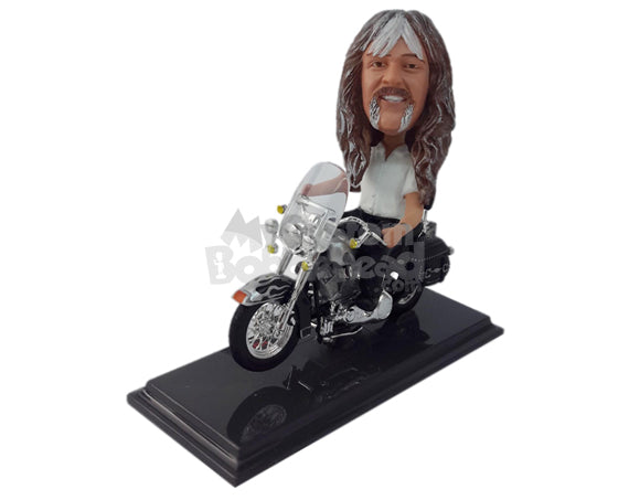 Custom Bobblehead Cool Fella Riding A Stylish Motorbike - Motor Vehicles Motorcycles Personalized Bobblehead & Cake Topper