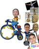 Custom Bobblehead Girl Wearing Jacket And Shorts Giving A Pose Sitting On A Vintage Bicycle - Motor Vehicles Motorcycles Personalized Bobblehead & Cake Topper