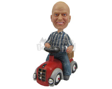 Custom Bobblehead Hardworking Dude Wearing Shirt And Jeans Riding A Lawn Mower - Motor Vehicles Lawn Mowers Personalized Bobblehead & Cake Topper