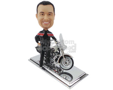 Custom Bobblehead Cool Biker Dude Standing Next To His Motorcycle Ride - Motor Vehicles Motorcycles Personalized Bobblehead & Cake Topper