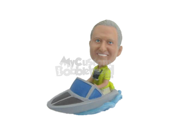 Custom Bobblehead Cool Dude In A Speed Boat - Motor Vehicles Boats Personalized Bobblehead & Cake Topper