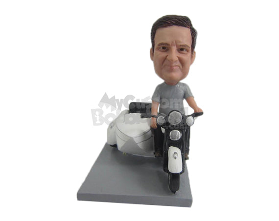 Custom Bobblehead Dude In T-Shirt Driving A Sidecar Motorcycle - Motor Vehicles Cars, Trucks & Vans Personalized Bobblehead & Cake Topper