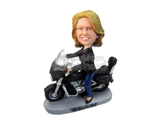 Custom Bobblehead Woman On Her Bike Wearing Jeans - Motor Vehicles Motorcycles Personalized Bobblehead & Cake Topper