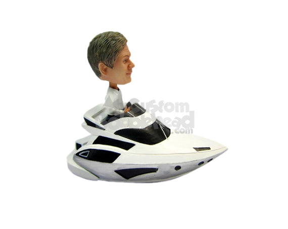 Custom Bobblehead Cool Dude In Fast Boat - Motor Vehicles Boats Personalized Bobblehead & Cake Topper