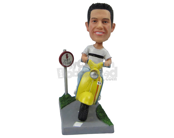 Custom Bobblehead Man Wearing T-Shirt Riding A Scooter - Motor Vehicles Motorcycles Personalized Bobblehead & Cake Topper
