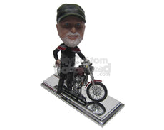 Custom Bobblehead Man Wearing Jacket Showing Off His Cool Fast Ride - Motor Vehicles Motorcycles Personalized Bobblehead & Cake Topper