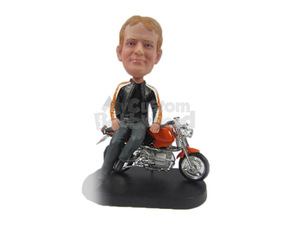 Custom Bobblehead Dude Wearing A Stylish Jacket Sitting On His Motorcycle - Motor Vehicles Motorcycles Personalized Bobblehead & Cake Topper