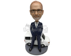 Custom Bobblehead Dude In Formal Attire With A Cool And Expensive Car - Motor Vehicles Cars, Trucks & Vans Personalized Bobblehead & Cake Topper
