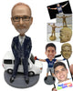Custom Bobblehead Dude In Formal Attire With A Cool And Expensive Car - Motor Vehicles Cars, Trucks & Vans Personalized Bobblehead & Cake Topper