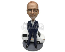 Custom Bobblehead Businessman Dude In Formal Outfit Standing Next To A Delivery Van - Motor Vehicles Cars, Trucks & Vans Personalized Bobblehead & Cake Topper