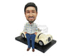 Custom Bobblehead Guy Next To Beautiful Vintage Car - Motor Vehicles Cars, Trucks & Vans Personalized Bobblehead & Cake Topper