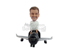 Custom Bobblehead Man Sitting on an Airplane - Motor Vehicles Planes Personalized Bobblehead & Cake Topper