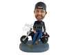 Custom Bobblehead Guy With A Trendy Jacket Sitting On Motorbike - Motor Vehicles Motorcycles Personalized Bobblehead & Cake Topper