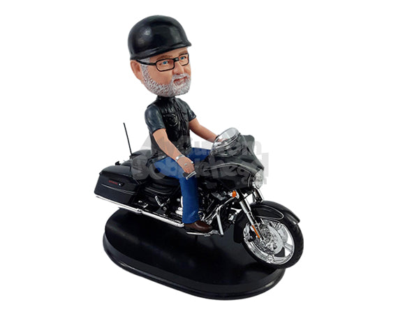 bobblehead motorcycle helmet Custom Bobblehead Classic guy riding his bike wearing a t-shirt and ni – MyCustomBobblehead.com