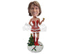 Custom Bobblehead Woman In Naughty Christmas Outfit Ringing The Bell - Holidays & Festivities Christmas Personalized Bobblehead & Cake Topper