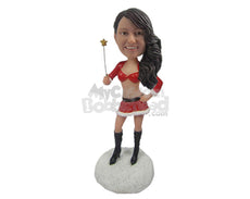 Custom Bobblehead Sexy Girl In Long Sleeve Bra And Short Skirt Has A Magic Wand In Hand - Holidays & Festivities Christmas Personalized Bobblehead & Cake Topper