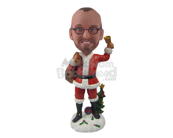 Custom Bobblehead Cool Dude Wearing Santa Claus Outfit Ready To Give Away Some Toys - Holidays & Festivities Christmas Personalized Bobblehead & Cake Topper
