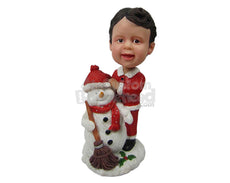 Custom Bobblehead Sweet Baby Kid In Santa Claus With A Snow Ball - Holidays & Festivities Christmas Personalized Bobblehead & Cake Topper