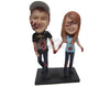 Custom Bobblehead Zombie Couple In Casual Outfit Holding Hands - Holidays & Festivities Halloween Personalized Bobblehead & Cake Topper